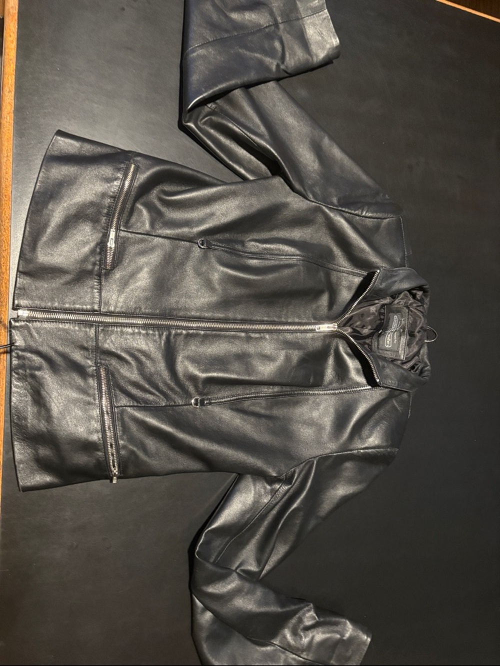 Womens Black Leather Zip-Up Jacket